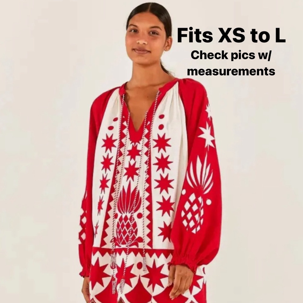 FARM Rio x Anthropologie - Red Tropical Cutwork Mini Dress